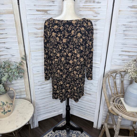 J. JILL WEAREVER COLLECTION Women's Size L Printed Floral Tunic Top Black Brown - Picture 13 of 14
